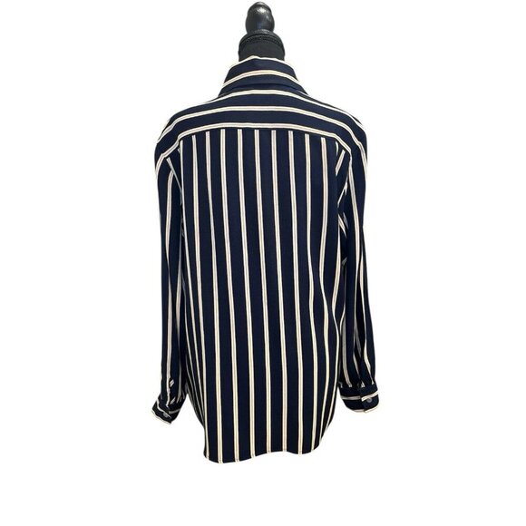 St. John Collection Women’s Striped Navy And Cream Dress Shirt Size 10 - Picture 2 of 6